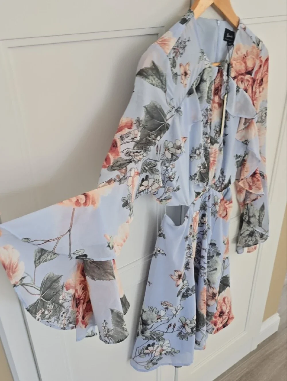 Bardot Light Blue Floral Cutout Dress